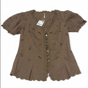 Brown Eyelet Women Top